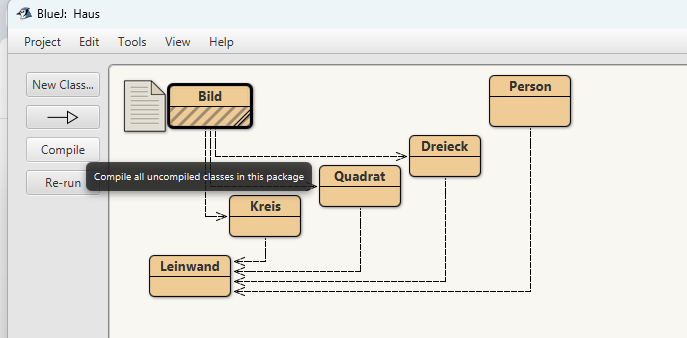Datei:Noch nicht compiliertes Projekt in BlueJ.png